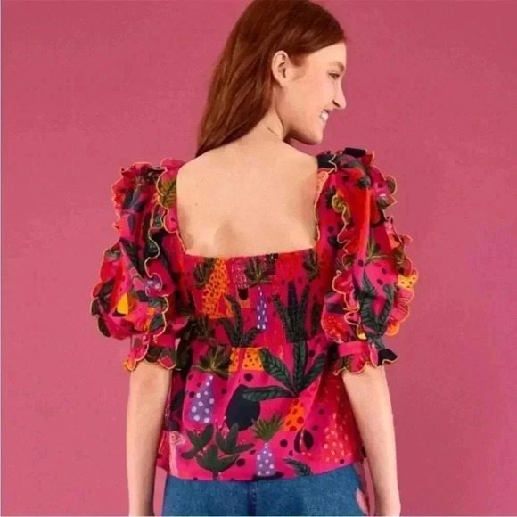 NWT FARM RIO POP LEOPARDS Short Sleeve Top BLOUSE Pink S - Picture 4 of 10